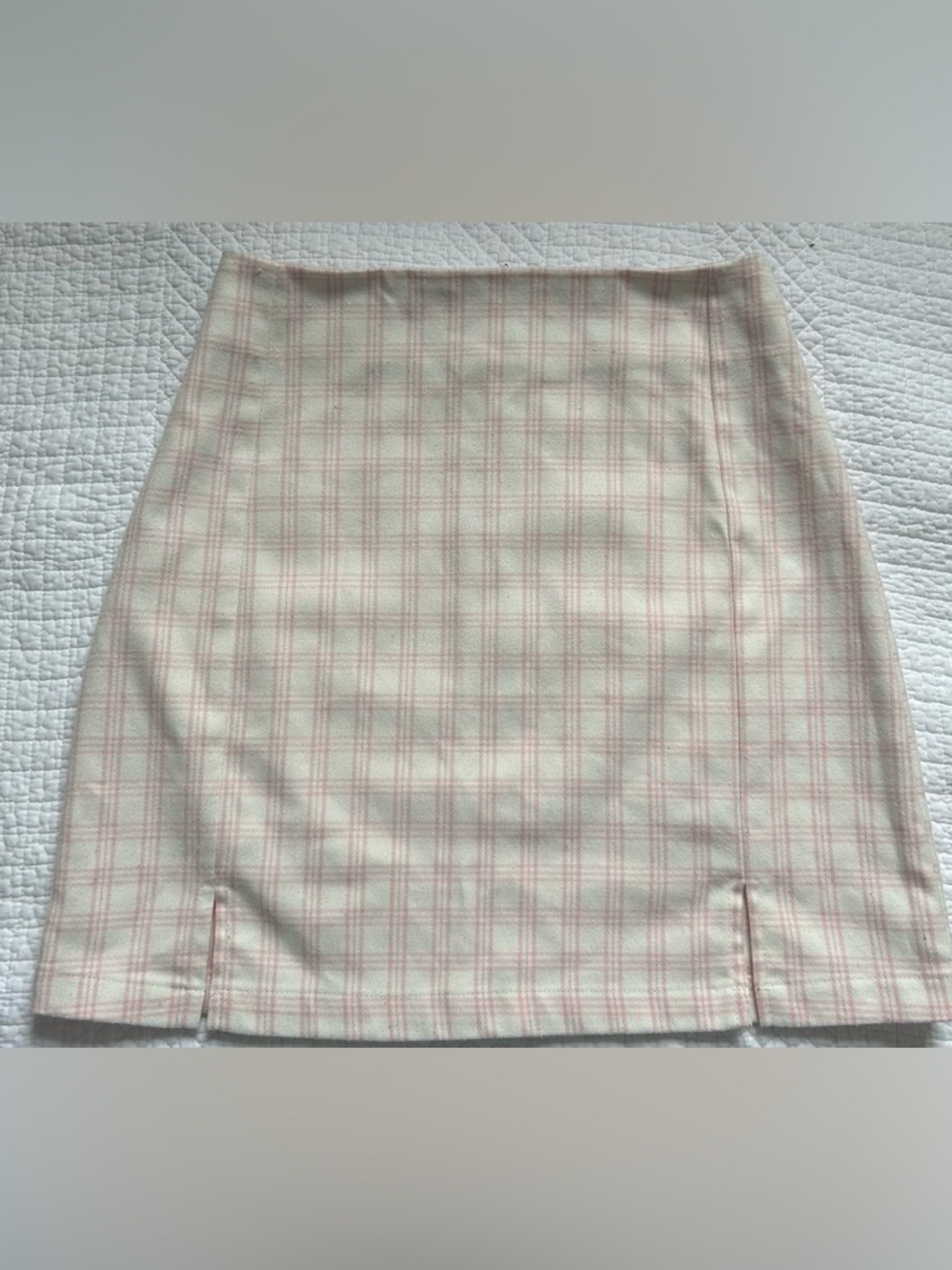 Brandy Melville Cream Pencil Skirt with Pink Plaid
